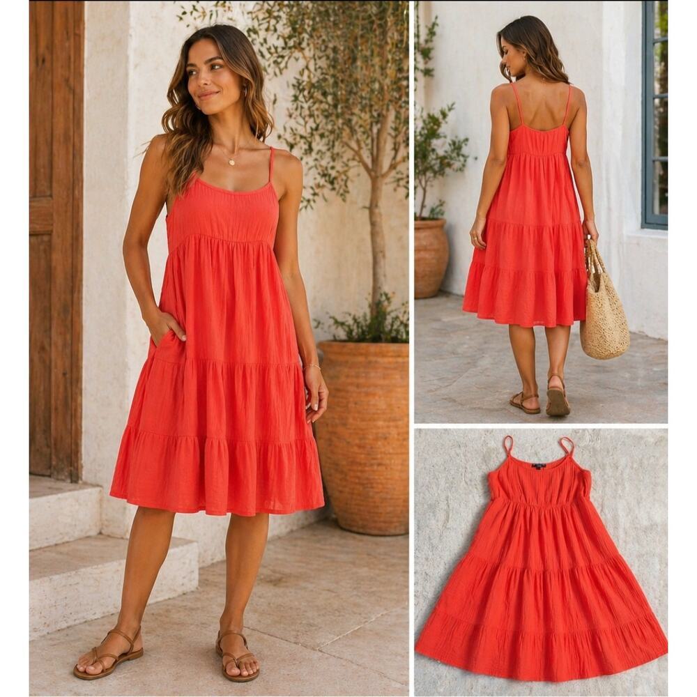 Chelsea & Theodore Red Tiered Spaghetti Strap Mini Dress